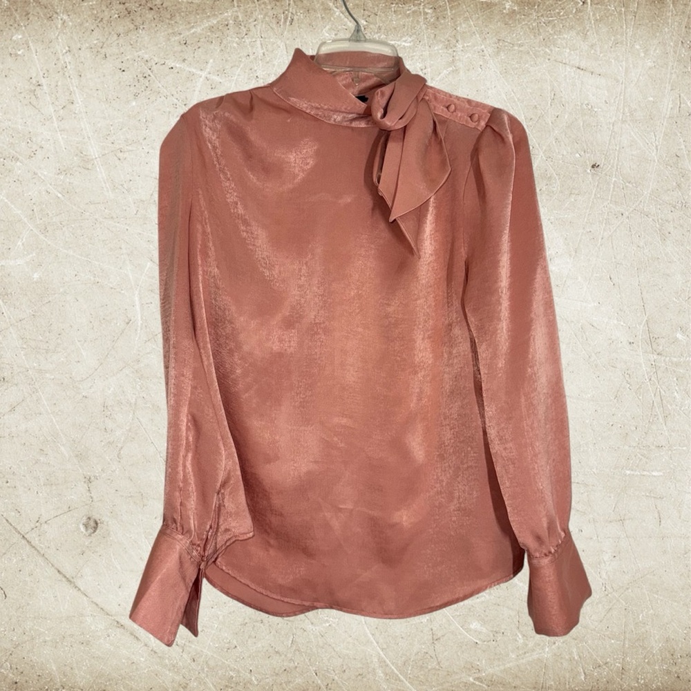 Worthington Rosewood Satin Tie-Neck Blouse size S